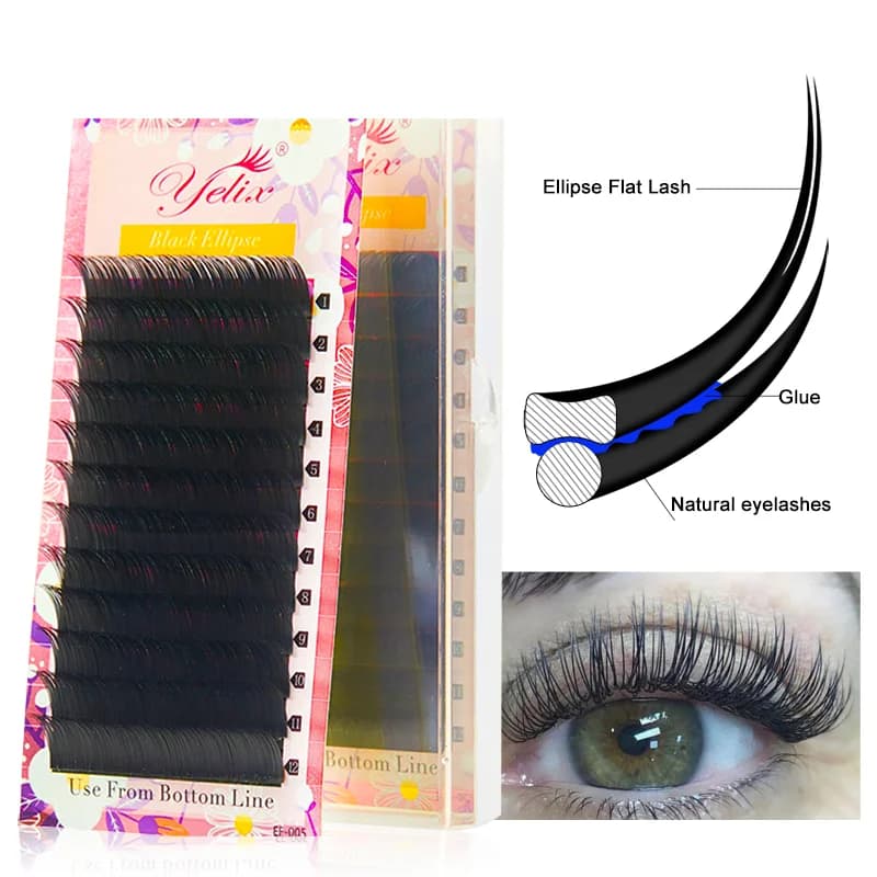 Ravne eliptične ekstenzije trepavica s podijeljenim vrhom, crne, 0.15-0.20mm