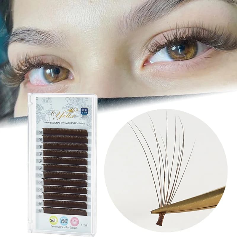 Tamnosmeđe Easy Fan ekstenzije trepavica C/D zavoj 8-15mm